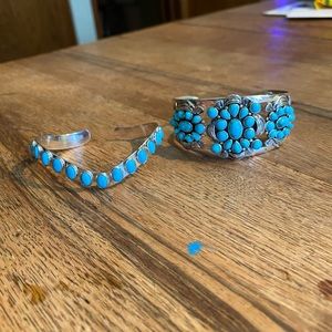 Turquoise and sterling silver bracelets, 2 total, adjustable
